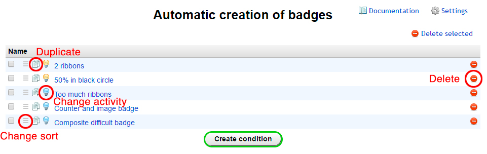 The list of created badge rules - plugin Badges for Shop-Script